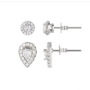 Adornia Silver Plated Set of 2 Halo Stud Earrings
